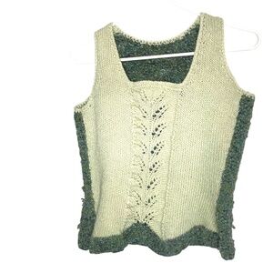 Handmade Knit Tank Top –  Sage Green Mixed Yarn – Sleeveless Boho Style